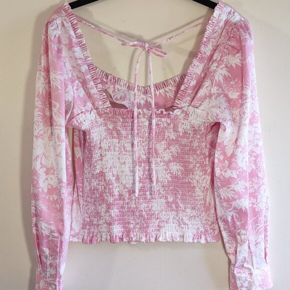 WAYF Justina Smocked Bustier Top Floral Toile Ruffle Dainty Feminine  Medium - Picture 7 of 10